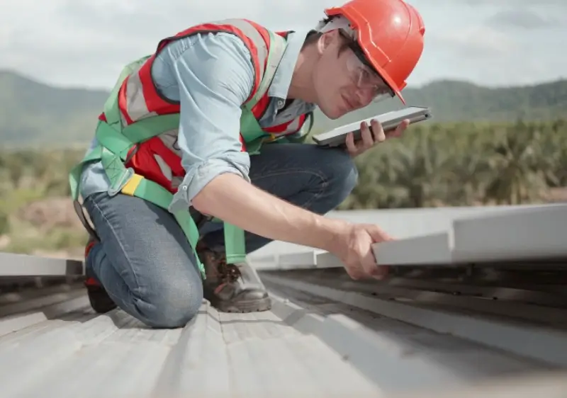 Man performing a roofing inspection in North Carolina.